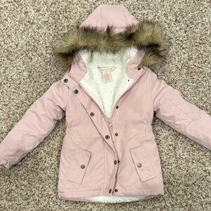 Pink Faux Fur Hooded Kids Jacket